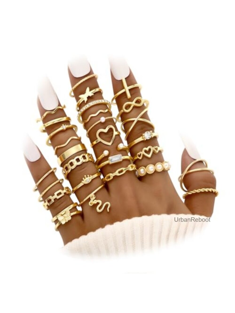 30 Pc Gold Stackable Knuckle Rings 14K Brass Adjustable Stacking Set